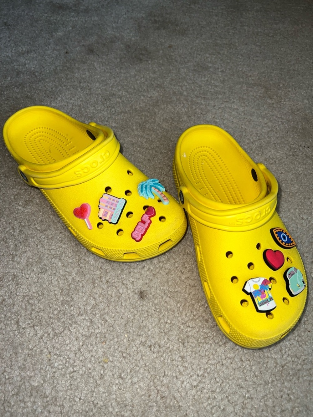 CROCS Bright Yellow Classic Clogs with Jibbitz Charms